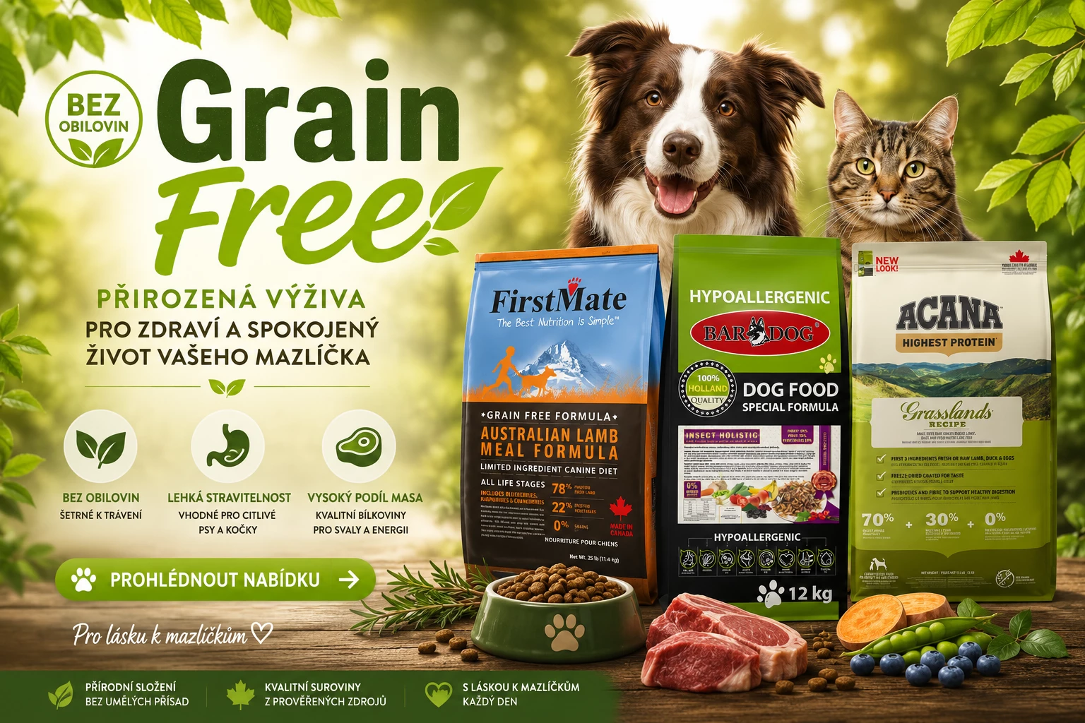 Grain Free krmiva pro psy a kočky
