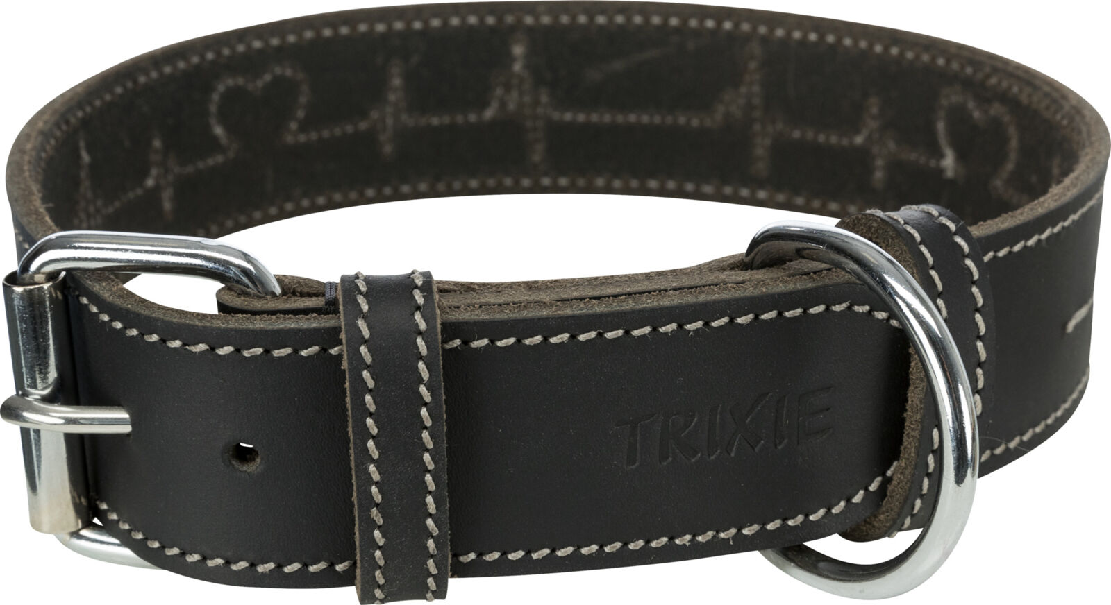 TRIXIE RUSTIC kožený obojek Heartbeat - černá M:38-47cm/40mm
