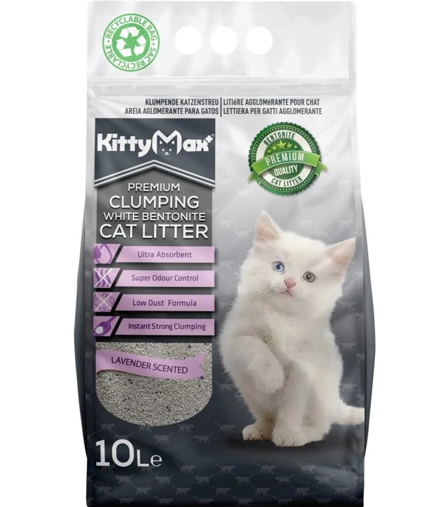 KITTYMAX hrudkující, bezprašný bílý bentonit LAVENDER 10 l