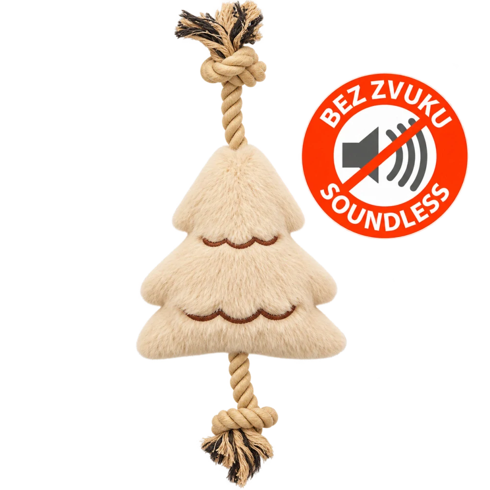 TRIXIE Vánoční stromek na laně, bez zvuku, 38 cm, plyš/bavlněné lano, béžová