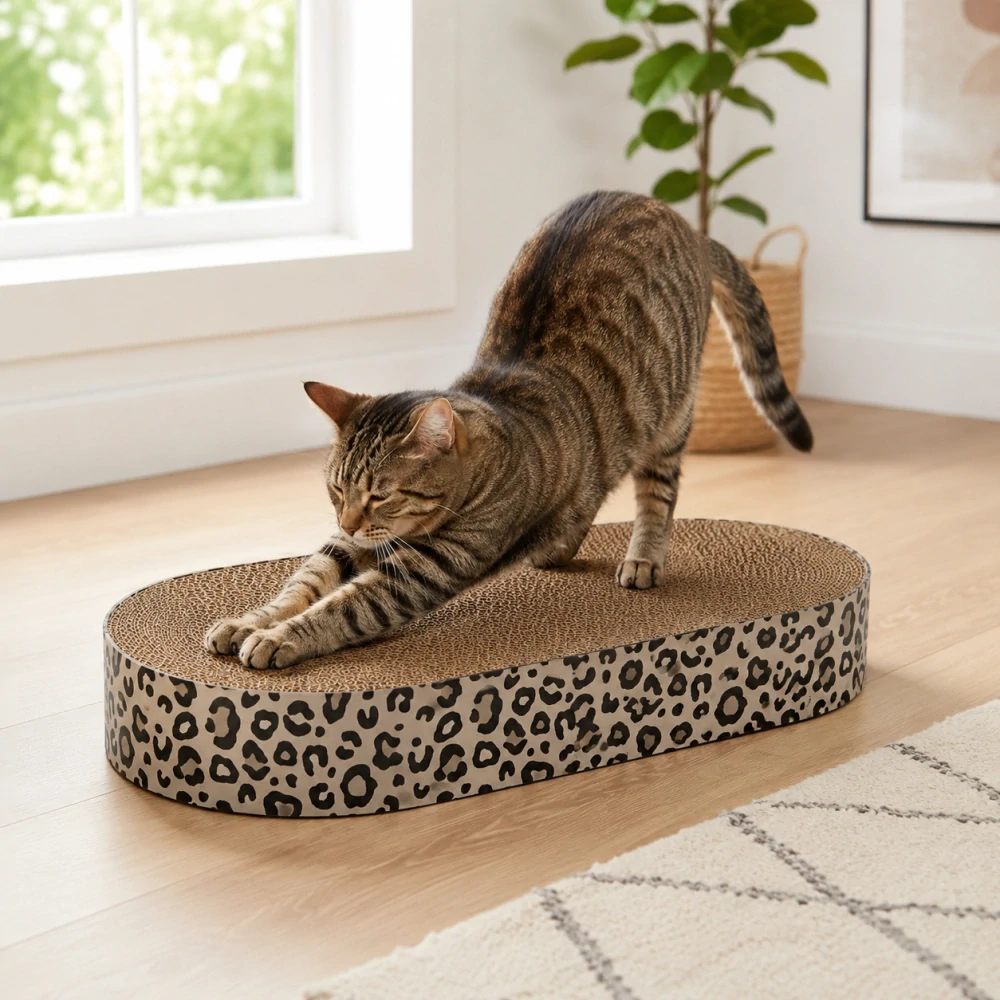 TRIXIE Kartonové škrabací lůžko LEO, s catnipem, 63 x 10 x 35 cm, hnědá/leopardí