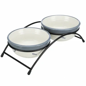 TRIXIE Set keramických misek se stojánkem 2 × 0,3 l / ø 12 cm bílá/modrošedá