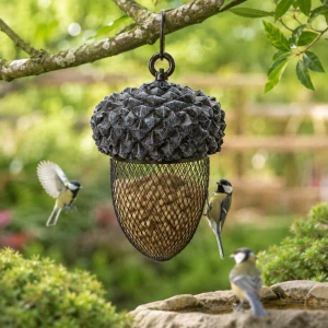TRIXIE Žalud - zásobník na ptačí krmivo, 700 ml/14×22 cm, pryskyřice/kov, hnědá/bílá