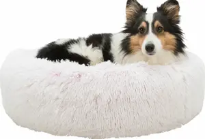 TRIXIE Kulatý pelech HARVEY ø 50 cm, hebký potah s dlouhým vlasem, bílá/růžová