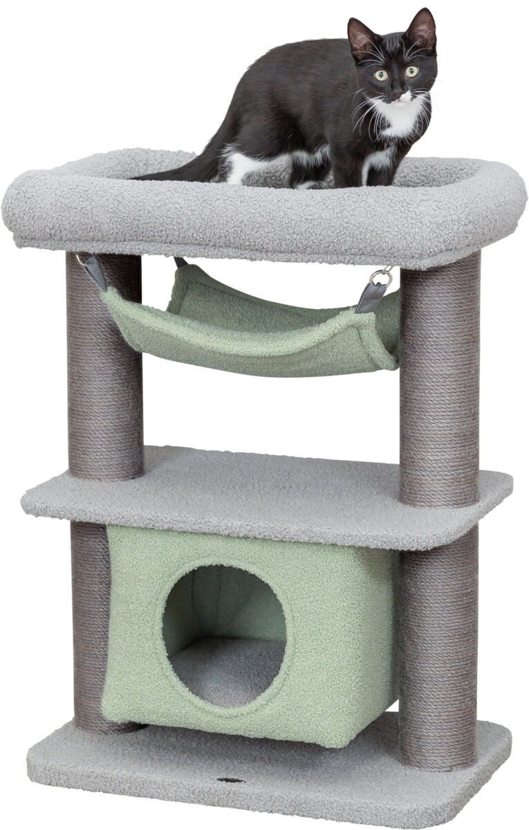 TRIXIE JUNIOR škrábadlo LUNITO, 2 patra, jeskyně, hammock, 71 cm, šedá/mátová