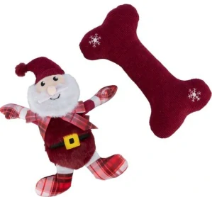 TRIXIE Xmas GIFT SET - vánoční dárková sada hraček (Santa, kost), 30 cm, plyš/látka