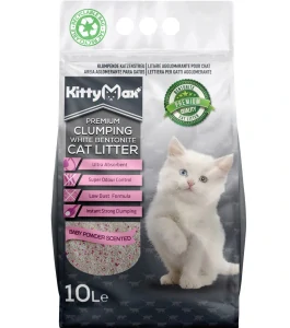 KITTYMAX hrudkující, bezprašný bílý bentonit BABY POWDER 10 l