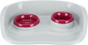 TRIXIE Plastový bar se 2 miskami (0,25 l/ 9cm a 0,3 l/11cm), 46x11x30 cm, šedá/různé