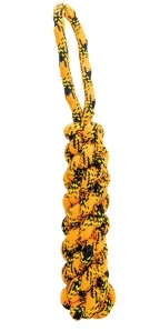 Bavlněný uzlovaný pešek HipHop ROPE 33 cm, neon oranžová, černá, žlutá