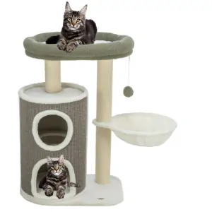 TRIXIE Škrabadlo DANTE, 86 cm, válcová kukaň, 2 lůžka, míček, bílá/khaki/šedá