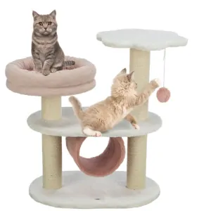 TRIXIE Škrabadlo ISABELLA, 70 cm, oválná základna, 2 patra, tunel, lůžko, bílá/antická růžová