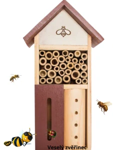 PetBuddy domeček se včelkou, hotel pro hmyz, 13 x 8.5 x 26 cm, borové dřevo