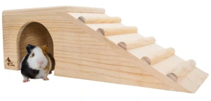 PetBuddy domeček s rampou přírodní, 42 x 15 x 14 cm, borové dřevo