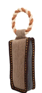 Pešek jutový na bavlněném kruhu 29 cm, robustní přetahovadlo pro psy HIPHOP DOG, hnědá/šedá