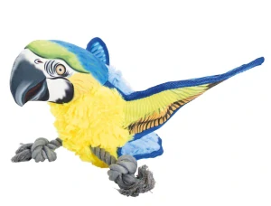 Ara Ararauna papoušek na laně 35 cm, robustní hračka pro psy HIPHOP DOG, žlutá/modá