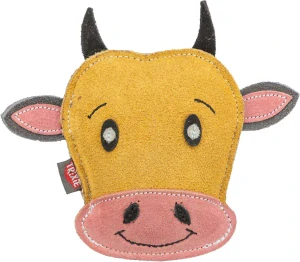 TRIXIE Cow - hlava krávy, 17 cm, hračka pro psy, 100% pravá kůže, žlutá