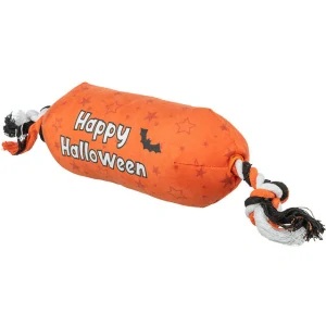 TRIXIE Válec HALLOWEEN, plyšová hračka se zvukem, na laně, 30 cm, oranžová - LIMITOVANÁ NABÍDKA