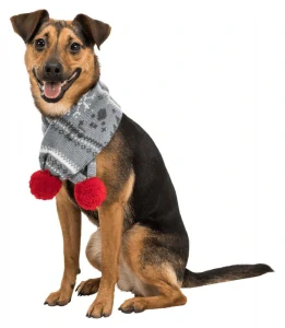 TRIXIE Vánoční šál s bambulkou, šedobílá/červená 50 cm