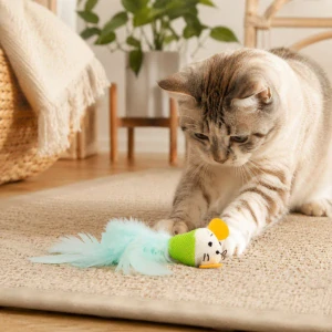 Ušatá myška tkaná s peřím 7 cm, HipHop Cat