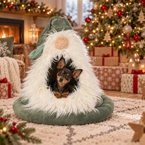 TRIXIE Xmas Bed Dwarf, vánoční sametová kukaň Skřítek, ø 45 × 47 cm, šalvějová