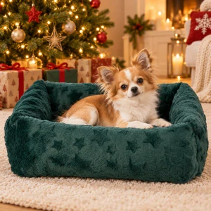 TRIXIE Xmas Bed Stars, vánoční obdélníkový pelech s okrajem, tmavá zelená 60 x 50 cm