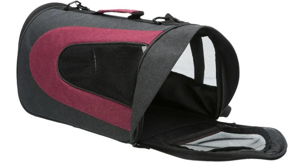 TRIXIE ALINA nylonová přepravní taška se síťkou 27x27x52 cm, antracit/bordó (max. 6 kg) - DOPRODEJ