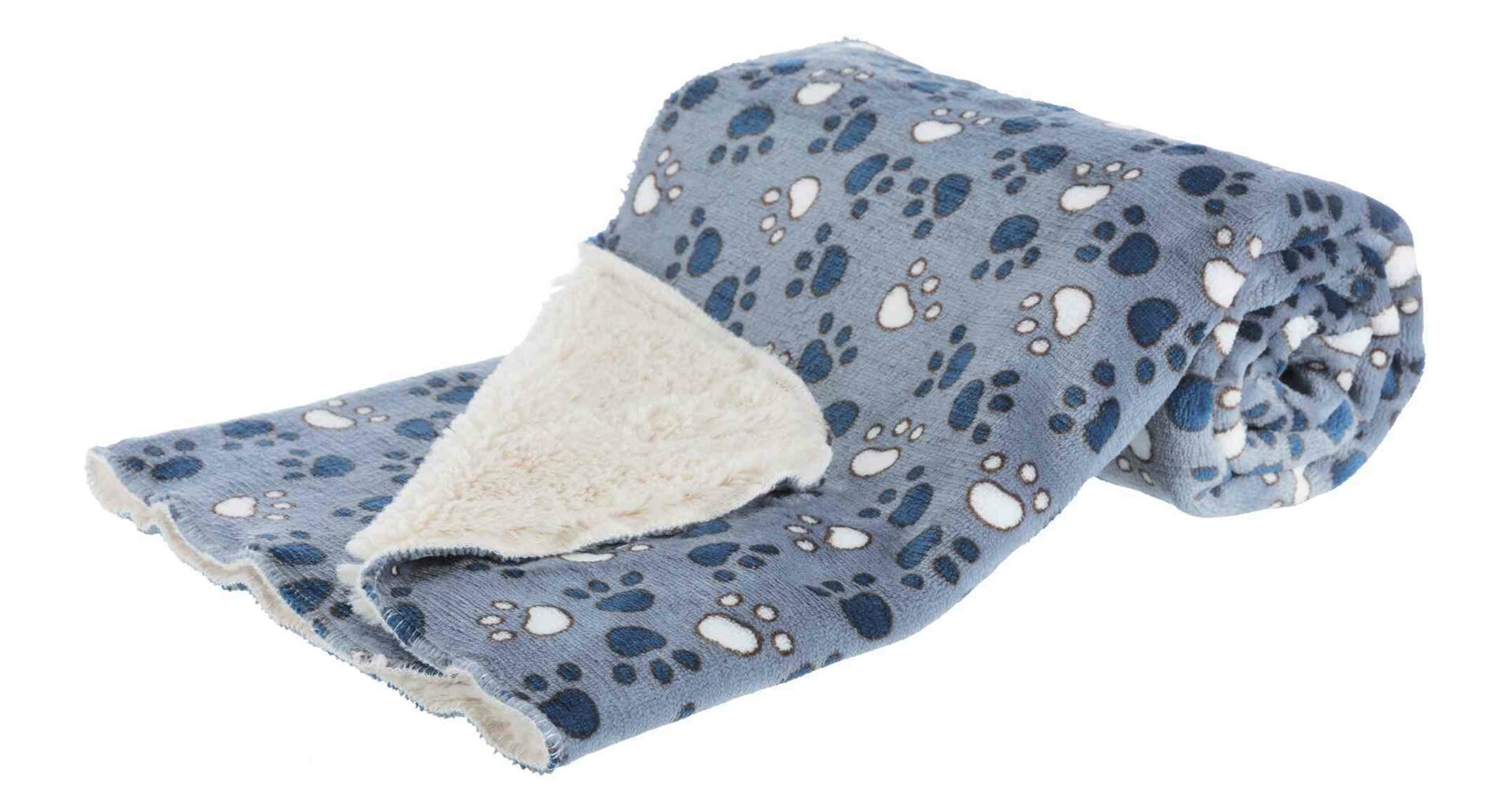 TRIXIE Deka TAMMY jemný plyš/dlouhý plyš, modrá s packami 100 x 70 cm