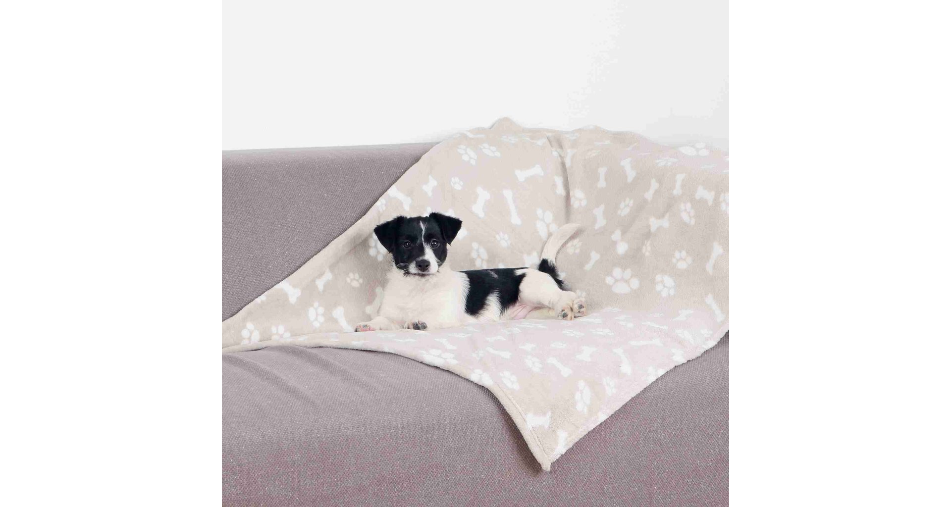 TRIXIE Plyšová deka KENNY, béžová s kostičkami a packami 75 x 50cm