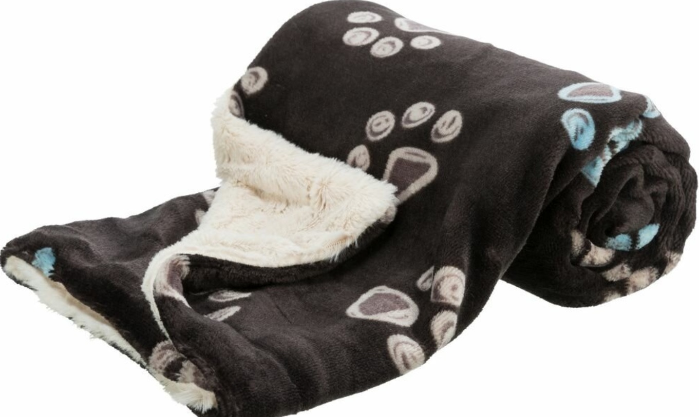 TRIXIE JIMMY plyšová hebká deka oboustranná, hnědá s tlapkami/krémová 150 x 100 cm