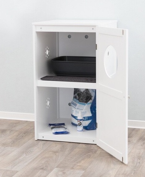 TRIXIE XL domek na kočičí toaletu, 2 poličky, MDF, 53 x 90 x 58 cm, bílá