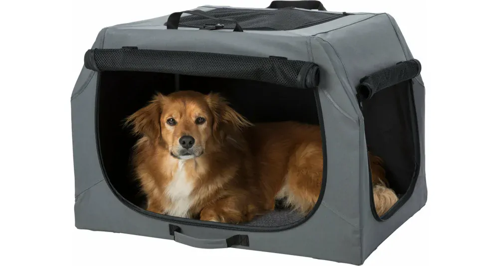 TRIXIE Skládací cestovní box EASY, S-M: 71 x 49 x 51cm, šedý