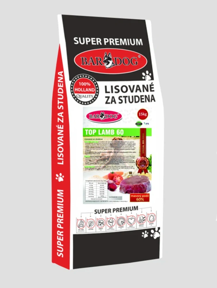 BARDOG Granule Lisované za studena TOP LAMB 60 2 x 15 kg
