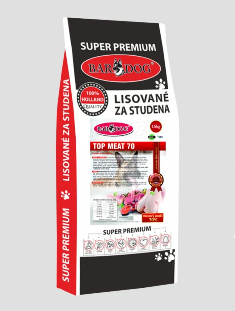 BARDOG Granule Lisované za studena TOP MEAT 70 2 x 15 kg