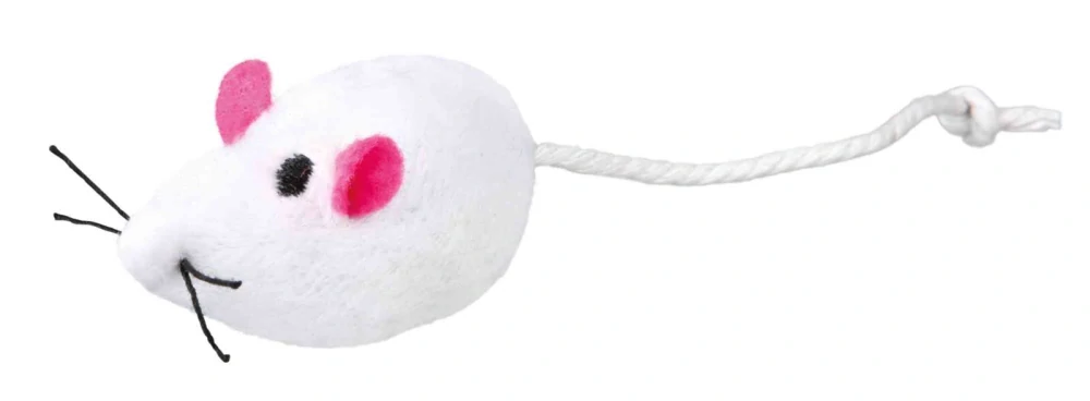 TRIXIE Plyšová myš s rolničkou, 5 cm (2 ks), bílá/šedá