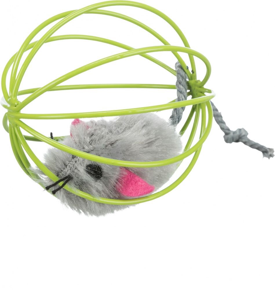 TRIXIE Plyšová myš v kulaté barevné kleci 6 cm