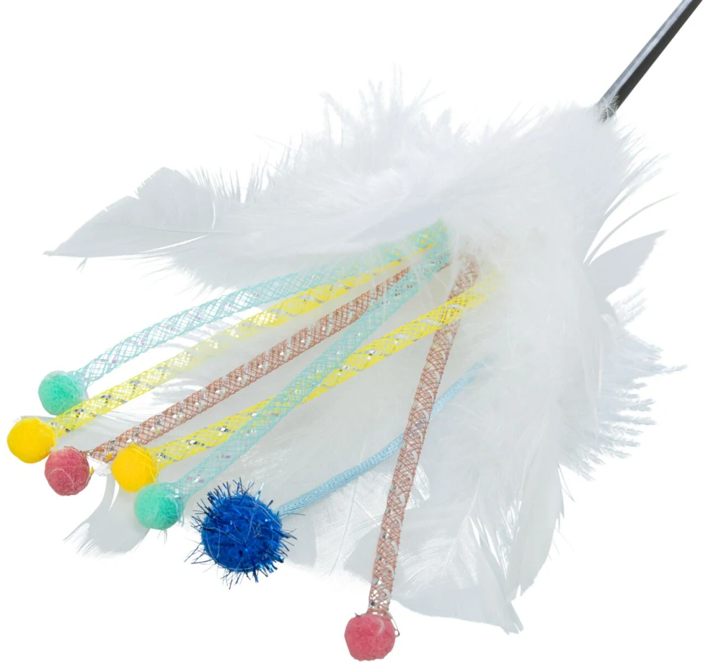 TRIXIE Škádlítko s peřím a provázky ukončené kuličkami, 41cm