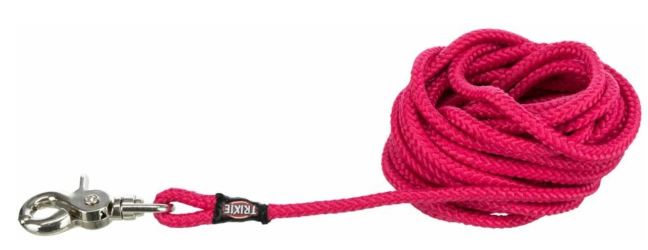 TRIXIE Stopovací vodítko kulaté, vypouštěcí karabina - fuchsia S-L:15m/6mm