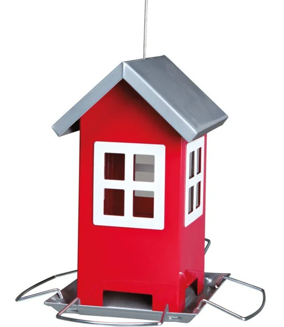 TRIXIE Zahradní krmítko kovové, barevný domeček 19x20x19 cm, - červený/stříbrná střecha