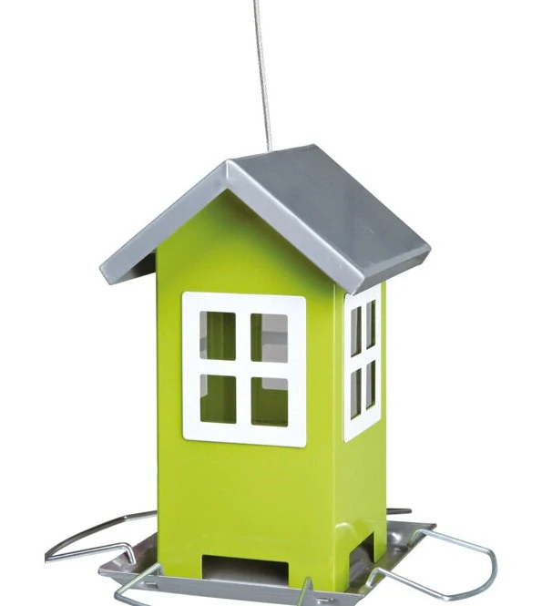 TRIXIE Zahradní krmítko kovové, barevný domeček 19x20x19 cm,  - zelený/stříbrná střecha