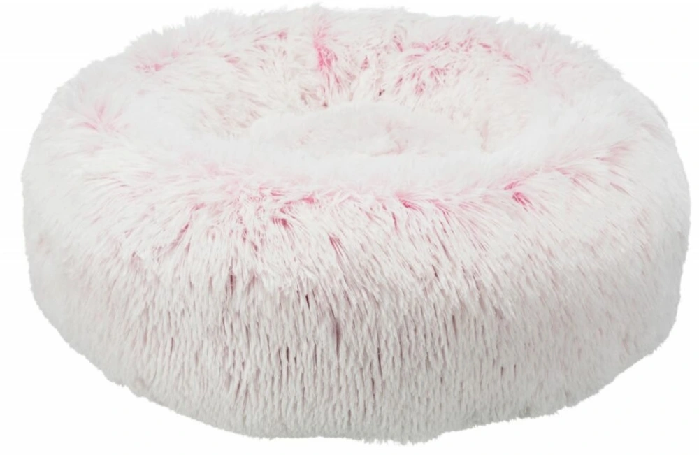 TRIXIE Kulatý pelech HARVEY ø 50 cm, hebký potah s dlouhým vlasem, bílá/růžová