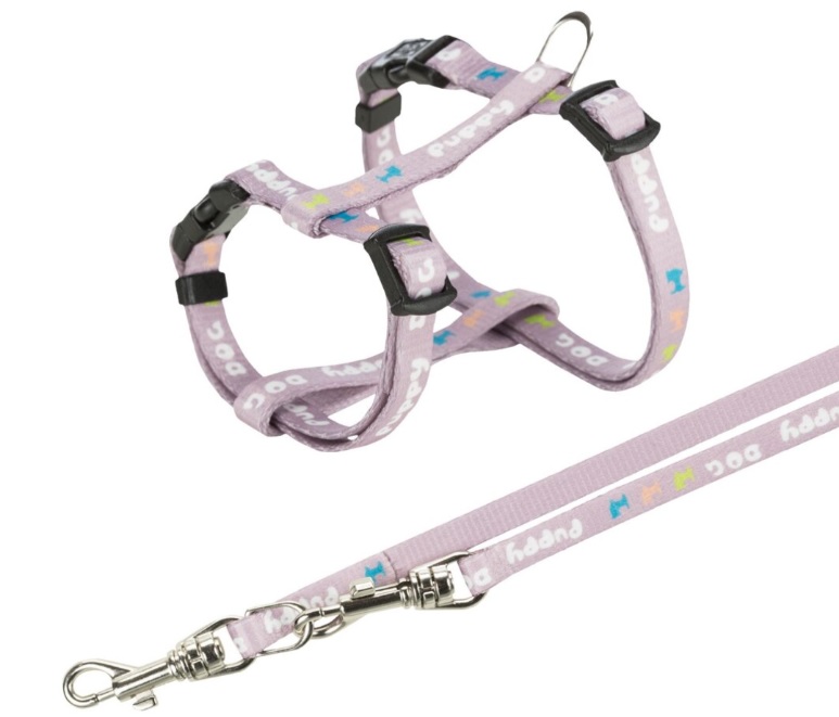 TRIXIE JUNIOR postroj s vodítkem pro štěňata, M-L: 27-45 cm, 2 m, světlá lila