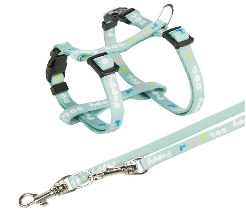 TRIXIE JUNIOR postroj s vodítkem pro štěňata, M-L: 27-45 cm, 2 m, mátová