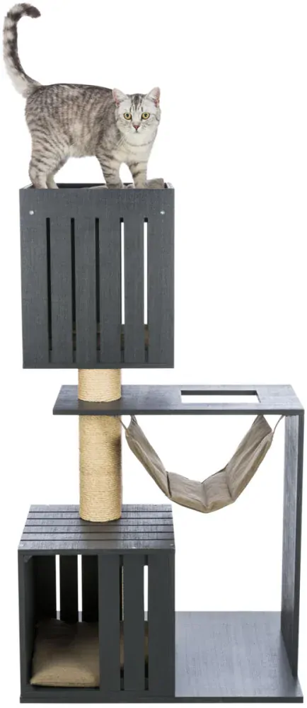 TRIXIE BE NORDIC škrabadlo FREIA, 123 cm, 2 x kukaň, hammock, antracit/písek