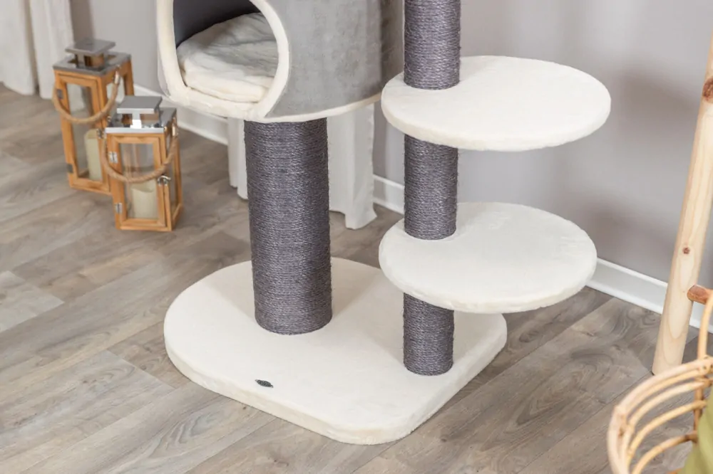 TRIXIE Škrabadlo MARCELLO, 140 cm, 4 podesty, kukaň, míč, krémová/šedá