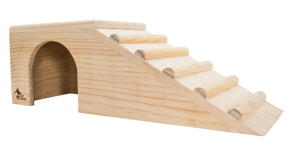 PetBuddy domeček s rampou přírodní, 42 x 15 x 14 cm, borové dřevo