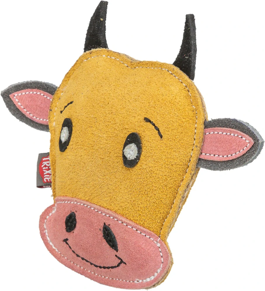TRIXIE Cow - hlava krávy, 17 cm, hračka pro psy, 100% pravá kůže, žlutá