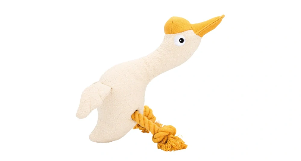 Husa, 29 cm, látková robustní hračka s bavlněnými uzly, HIPHOP DOG, krémová/hořčicová