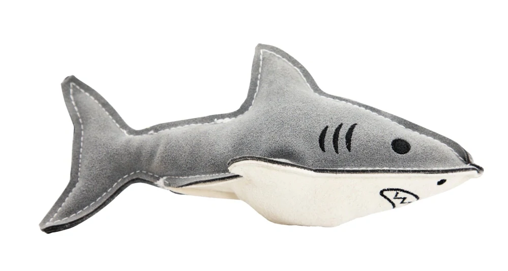 Žralok, 23 cm, kožená robustní hračka, HIPHOP DOG, šedá/bílá