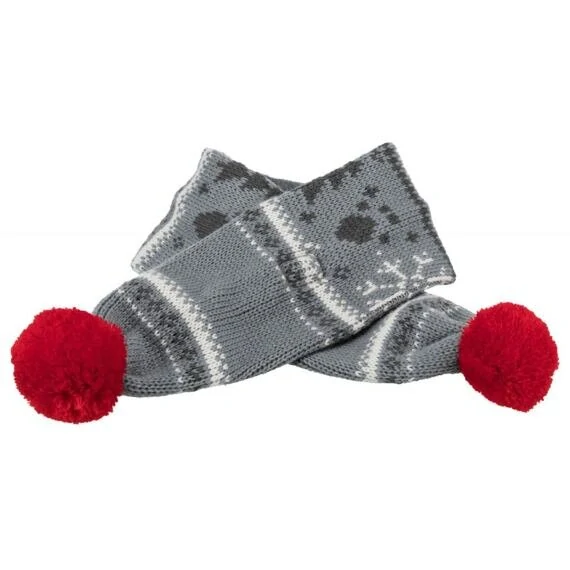 TRIXIE Vánoční šál s bambulkou, šedobílá/červená 50 cm