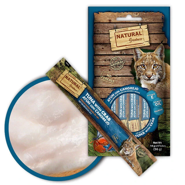 Natural Greatness Creamy HAIR & SKIN, funkční pamlsek - tuňák, krab, 4 x 14 g